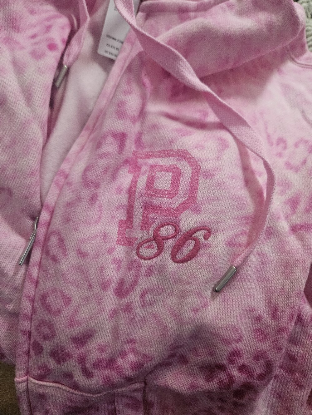 PINK Victoria's Secret Full Zip Pink Leapord Campus Fleece Hoodie XXS SOLD OUT - Picture 3 of 10